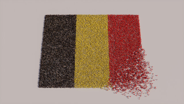 A Crowd of People coming together to form the Flag of Belgium. Belgian Banner on White.