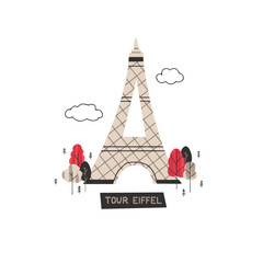 Eiffel Tower in Paris. Famous french building Tour Eiffel in hand drawn flat style. Vector illustration