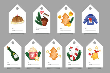 Vector design Christmas greetings elements on white background.Set of popular christmas tag templates card.