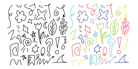 Set of Black and colorfull abstract isolated on white background