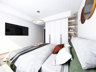3D rendering, clean and tidy Nordic style bedroom design