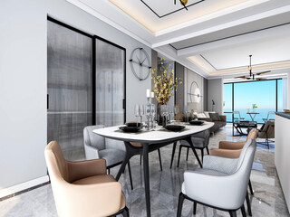 3D rendering, luxury style restaurant design