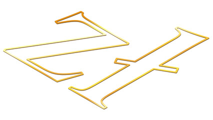 Polish zloty PLN currency golden sign outline isometric top view isolated on white background. Currency by Central Bank of Poland. Design element.