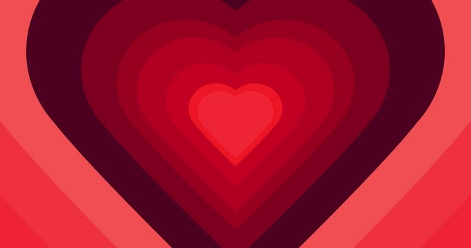 Red Tunnel of Concentric hearts. Abstract Heart holiday background cartoon animation.