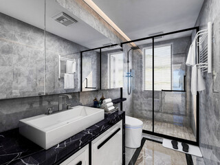 Fototapeta na wymiar 3D rendering, clean and tidy bathroom design