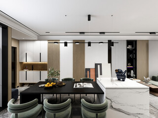 3D rendering, Nordic wooden style restaurant design
