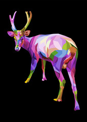 colorful deer on geometric pop art style.