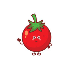 Cute funny tomato character. Vector hand drawn cartoon kawaii character illustration icon. Isolated on white background. Tomato cartoon character concept