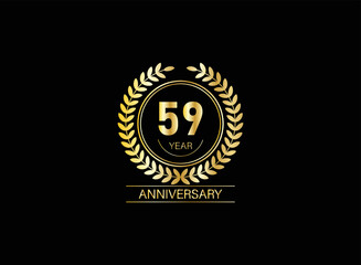 59 year anniversary celebration. Anniversary logo with ring and elegance golden color isolated on black background, vector design for celebration.