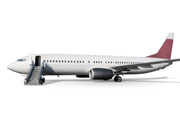 Passenger jetliner with a staircase isolated on transparent background