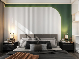 3D rendering, clean and tidy Nordic style bedroom design