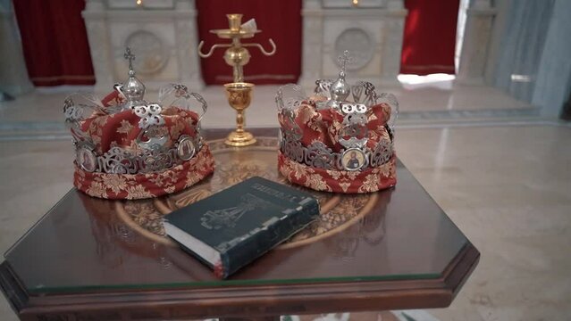 Wedding crowns and Bible Orthodox Church in Serbia
