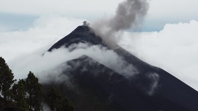 the smoke coming out of the volcano after the explosion, filmed by drone