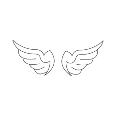 Obraz premium Wings on white background - flat vector illustration. Cartoon drawing of pair of angel wings and halo isolated on white background. Love, heaven, religion, freedom concept