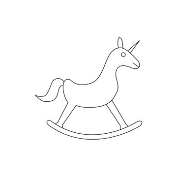 Hand drawn cute rocking horse unicorn on a white background. 
