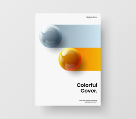 Original front page A4 vector design concept. Premium 3D spheres magazine cover illustration.