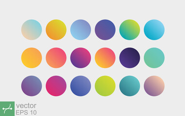 Circle gradient holographic sphere button. Purple, orange, peach, green, red, blue, yellow, multicolor neon, elegant palette color. Round buttons flat vivid color spheres set. Vector EPS 10.