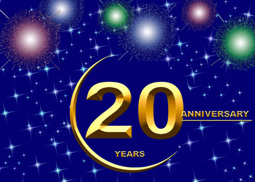 20 anniversary. golden numbers on a festive background. poster or card for anniversary celebration, party