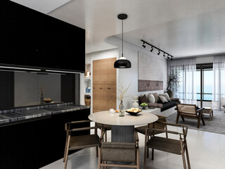 3D rendering, Nordic wooden style restaurant design