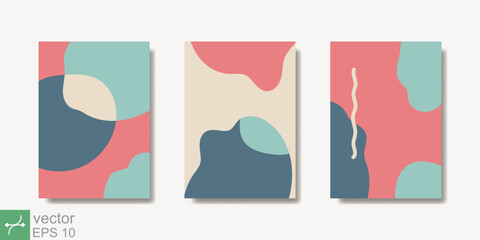 Organic abstract shapes in pastel colors background. Minimal poster design element, cream, cyan, blue, red colors. Modern greeting cards, Contemporary collage wedding invitations. Vector EPS 10.