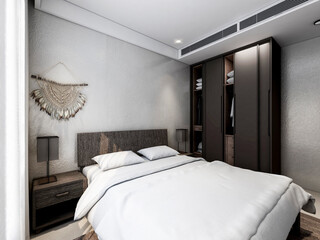 3D rendering, clean and tidy Nordic style bedroom design