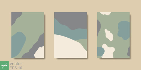 Organic abstract shapes in pastel colors background. Minimal poster camouflage, mint, green, dark grey, cream colors. Modern greeting cards, Contemporary collage wedding invitations. Vector EPS 10.