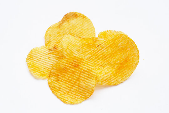 Potato Chips On White Background.