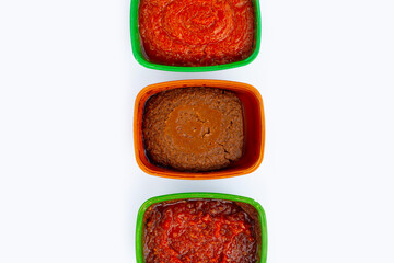 Korean chili paste on white background.