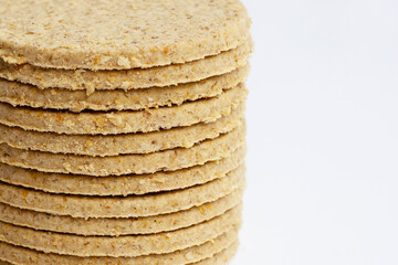 Round oatcakes on white background