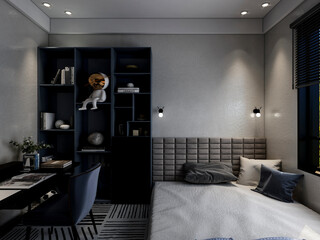 3D rendering, clean and tidy Nordic style bedroom design