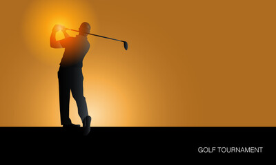 Golfclub competition poster. Template for golf competition or championship event. Sunset background.