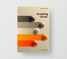 Fresh annual report A4 vector design layout. Bright realistic spheres company brochure template.