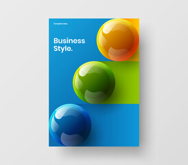 Simple realistic balls presentation layout. Geometric handbill vector design illustration.