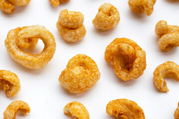 Crispy pork rinds or pork snack.