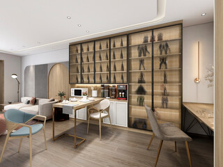 3D rendering, Nordic wooden style restaurant design