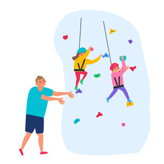 children climbing the wall bouldering park extreme sport vector illustration