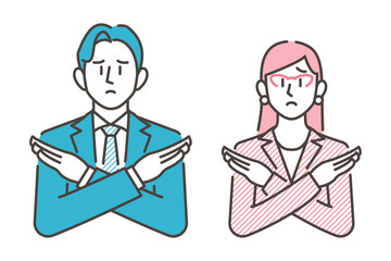 Male and female business person making a gesture of ng, ban, no [Vector illustration].