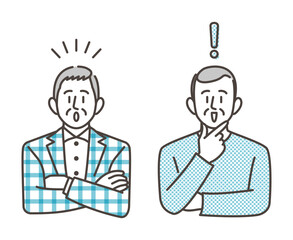 Vector illustration set of older men noticed or surprised