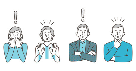 Vector illustration set of older men and women who notice and are surprised