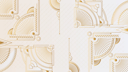Art deco background with golden line and geometric shape on white background. Design element for wedding template, greeting card, retro card, art deco line frame border. Vector illustration