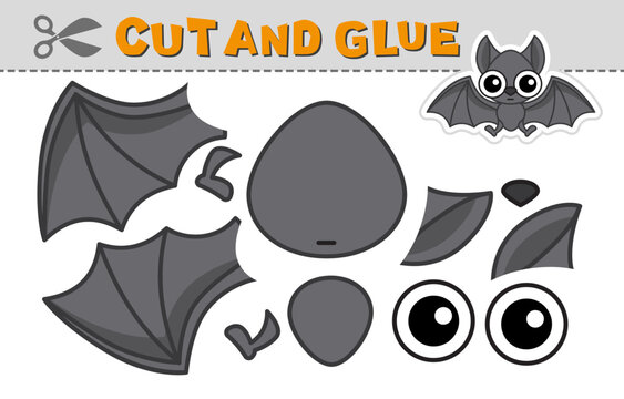 Cut out applique and glue a vampire bat. Vector illustration. Paper game for children's creativity, activity and learning