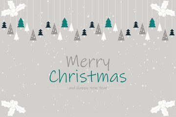 Fototapeta na wymiar Cute Merry Christmas background, greeting, poster, snow, Christmas trees