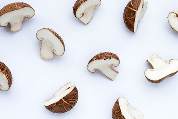 Fresh shiitake mushrooms on white