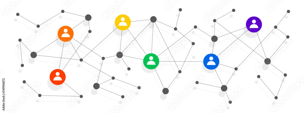 Sticker Network user communication structure connect dots and lines background template. Tech linked global digital database graphic vector.