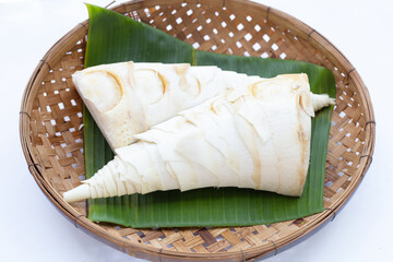 Bamboo shoots on white background.