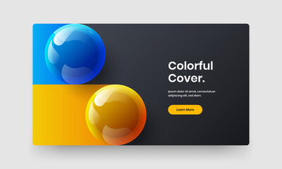 Vivid horizontal cover design vector template. Clean 3D spheres landing page concept.