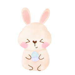 Cute cartoon easter bunny with egg isolated on white 