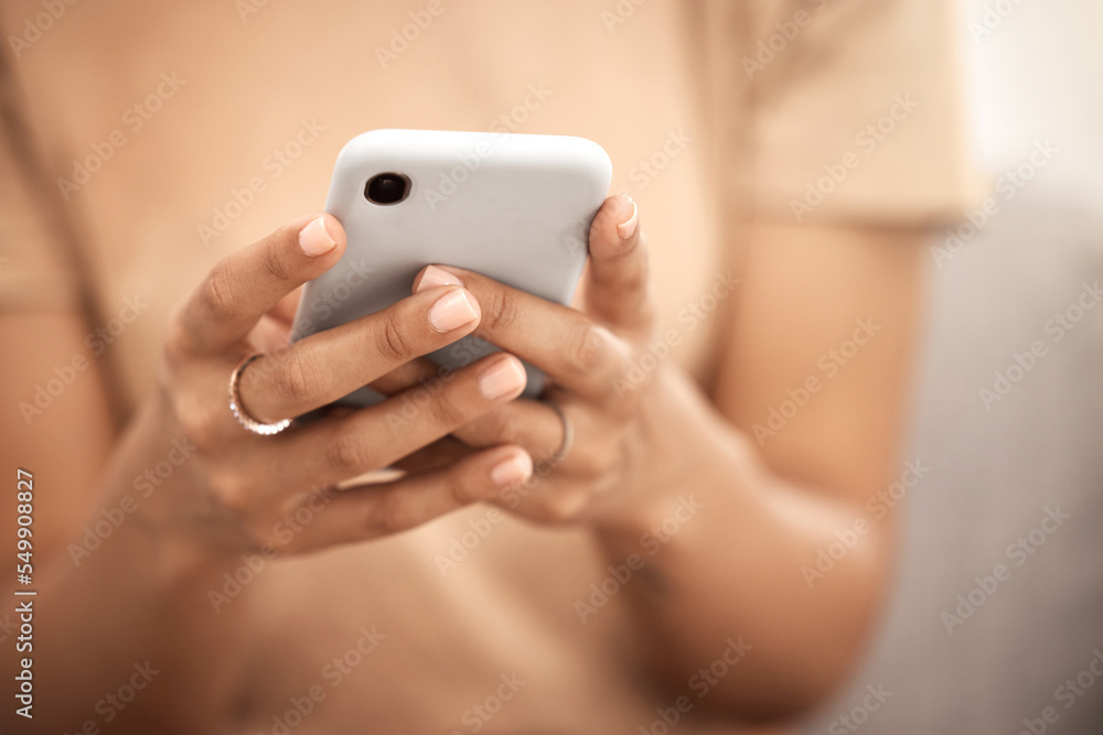 Leinwandbilder hands, phone and social media in communication, texting or chatting for conversation. hand of woman 