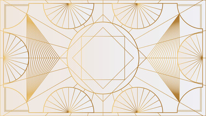 Art deco background with golden line and geometric shape on white background. Design element for wedding template, greeting card, retro card, art deco line frame border. Vector illustration