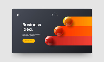 Modern site screen vector design template. Original realistic spheres flyer layout.